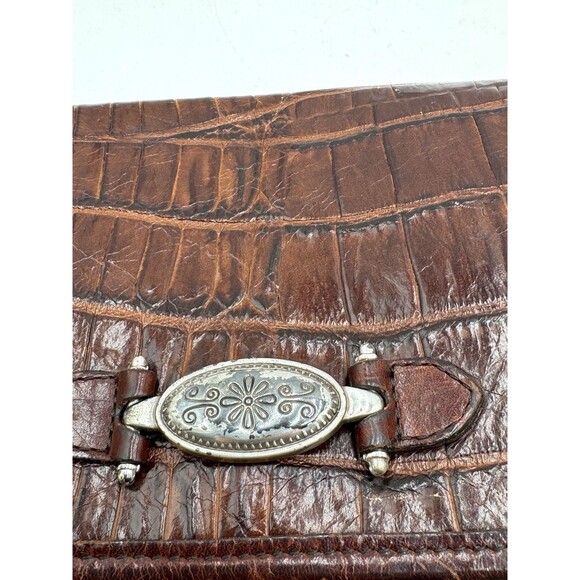 Brighton Vintage Croc Embossed Pebbled Leather Flap Over Brown Purse Bag - Picture 12 of 13